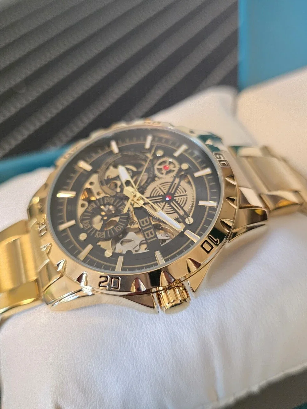 BiBi Gold Tone Skeleton Dial Watch with Black Accents